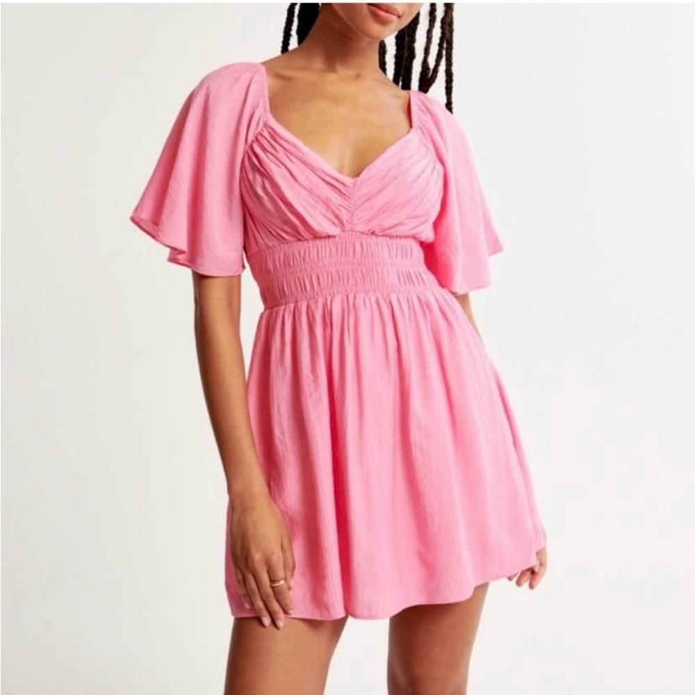 Abercrombie & Fitch Pink Flutter-Sleeve Mini Dress